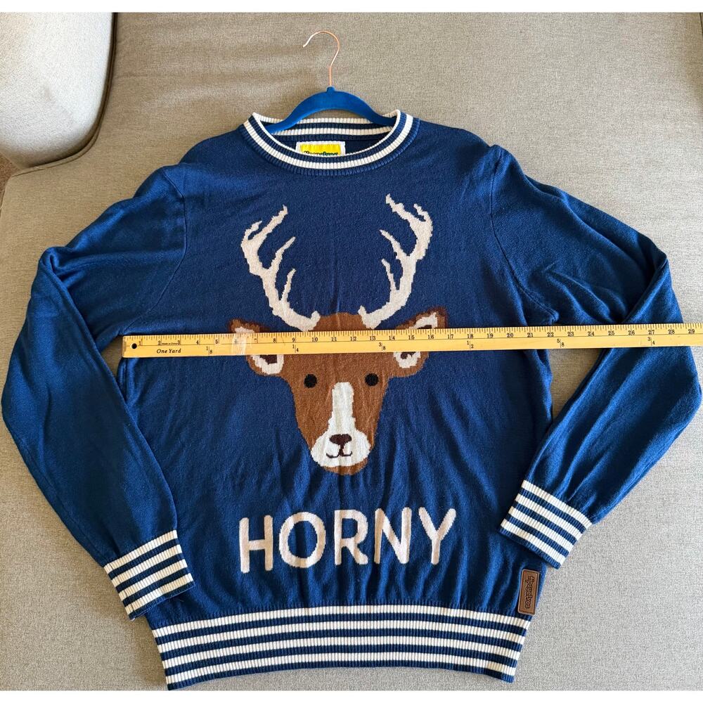 Tipsy Elves "Horny" Reindeer Christmas Sweater - Men's XL - Navy Blue